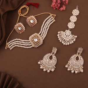 brado jewellery Brass Gold-plated Gold, White Jewellery Set