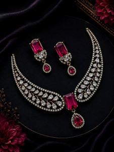 AKENTERPRISE Brass Rhodium Red Jewellery Set
