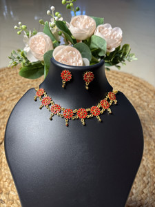 Assamese Brass Brass Gold, Red Jewellery Set