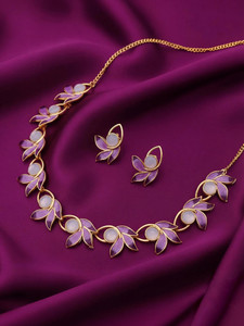 Vipasya Alloy Gold-plated Purple, White Jewellery Set