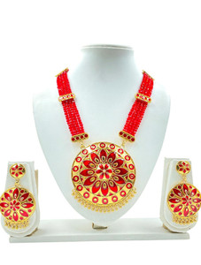 Daneen Jewellery Brass, Copper Gold-plated Red Jewellery Set