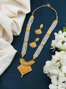 Aditi Fashion Brass Gold-plated White, Gold Jewellery Set