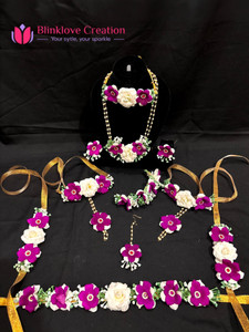 Blinklove Creation Fabric, Plastic Purple, White, Green, Gold Jewellery Set