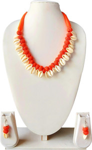 bongo nari boutique Fabric Orange Jewellery Set
