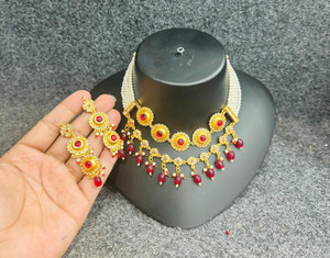 Dado sutho Alloy Gold-plated Red, Gold Jewellery Set