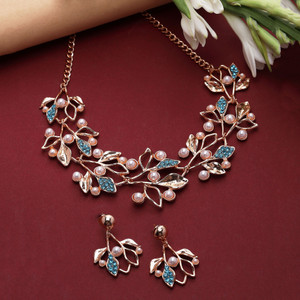 ZENEME Brass Silver Multicolor Jewellery Set