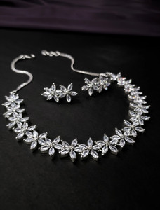 henuka imitation Brass, Crystal, Alloy Silver, Rhodium Silver, White Jewellery Set