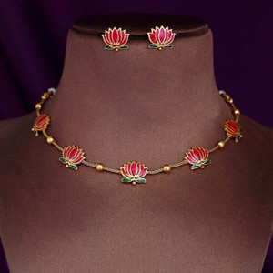 Romil Brass Gold-plated Pink Jewellery Set