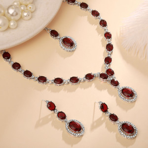 Atasi International Alloy Silver, Ruby Red Jewellery Set