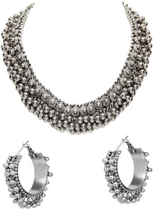 AnEk goods Oxidised Silver Silver Jewellery Set