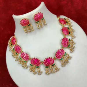 PSM Brass, Alloy Gold-plated Pink, White, Gold Jewellery Set