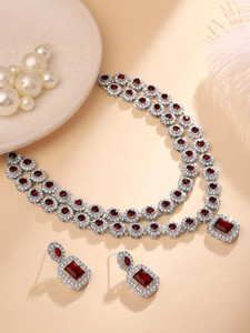Atasi International Alloy Silver, Maroon Jewellery Set