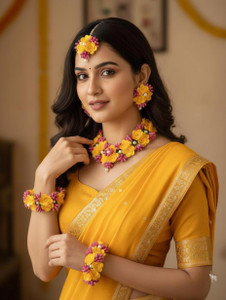 JKM Fabric Yellow, Pink Jewellery Set