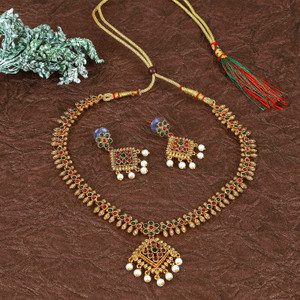 Raaji's Zinc, Alloy Gold-plated Multicolor, Ruby Red Jewellery Set