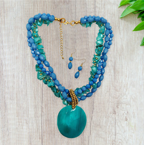 DCA Resin, Shell, Alloy Gold-plated Turquoise, Blue, Gold Jewellery Set