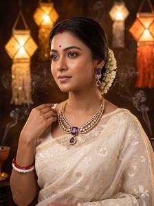 AKENTERPRISE Brass Rhodium Purple Jewellery Set