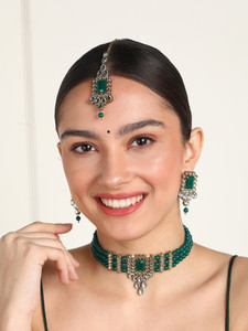 Reesha Jewel Alloy Gold-plated Green Jewellery Set