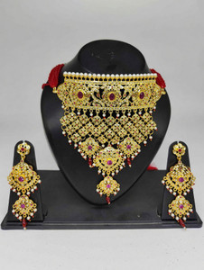 rajputijewels Brass Gold-plated Red, Gold Jewellery Set