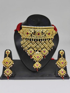 rajputijewels Brass Gold-plated Red, Gold Jewellery Set