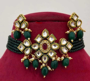 Ridhi Sidhi Collection Brass Gold-plated Green Jewellery Set