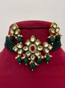 Ridhi Sidhi Collection Brass Gold-plated Green Jewellery Set