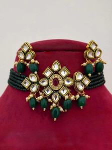Ridhi Sidhi Collection Brass Gold-plated Green Jewellery Set