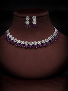 brado jewellery Brass Silver Silver, White, Purple Jewellery Set