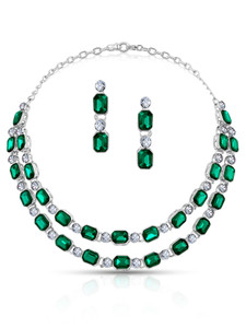 Atasi International Alloy Silver, Green Jewellery Set
