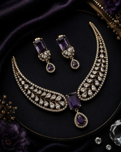 AKENTERPRISE Brass Rhodium Purple Jewellery Set