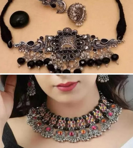 Samridhi DC Oxidised Silver, Alloy Silver Jewellery Set