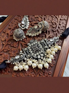 Alisha oxocraft Oxidised Silver Black Silver White Jewellery Set