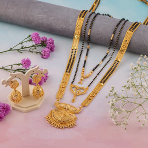 theostrichcollection Combo of 4 Pcs Ethnic Traditional One Gram Gold Long Chain 30 inch and 18 inch Brass Mangalsutra