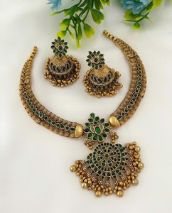 RIENTA JWL Alloy Gold-plated Green Jewellery Set