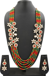 White pearl Crystal Gold-plated Green, Maroon Jewellery Set
