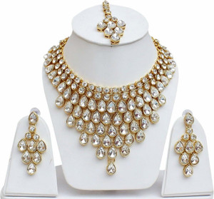 Gyaan Jewels Alloy Gold-plated Gold, White Jewellery Set