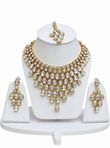 Gyaan Jewels Alloy Gold-plated Gold, White Jewellery Set