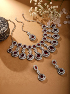 Atasi International Alloy Silver, Maroon Jewellery Set