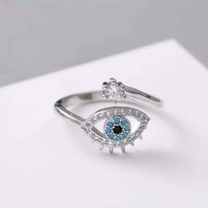 Salty Women & Girls Adjustable Anti-Tarnish Cute Evil Eye Stainless Steel Cubic Zirconia Ring