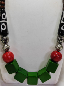Hearts and Crafts Resin, Wood, Oxidised Silver Green, Red Jewellery Set