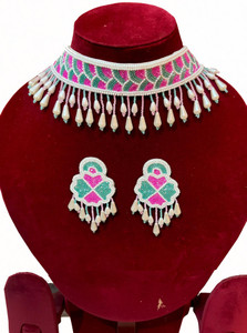 Calvin Craft Mother of Pearl, Glass Silver Pink Jewellery Set