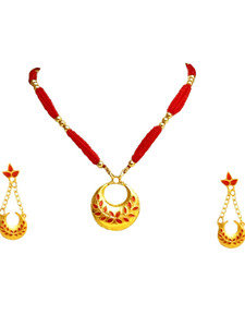 balaji gold Copper Gold-plated Red, Gold Jewellery Set