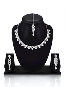 Atasi International Alloy Rhodium Silver Jewellery Set