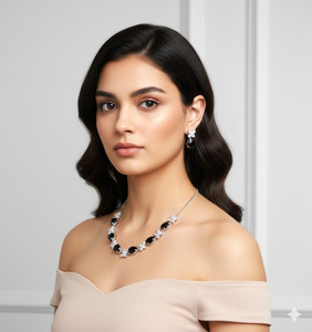 Varnii Stone, Alloy Silver Black, White, Silver Jewellery Set