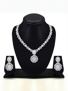 Atasi International Alloy Silver, White Jewellery Set
