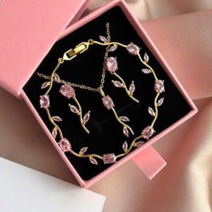 RINGLE Brass Gold-plated Pink Jewellery Set
