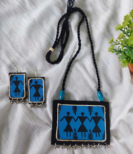 Barnalis Handcraft Fabric Blue, Black Jewellery Set