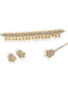 Reesha Jewel Alloy Gold-plated White, Gold, White Jewellery Set