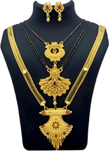 JRD GLOBAL Brass Gold-plated Gold, Multicolor, Black Jewellery Set