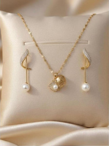 AASTTHAS COLLECTIONS Alloy, Stainless Steel Rhodium, Gold-plated Gold, White, Silver Jewellery Set