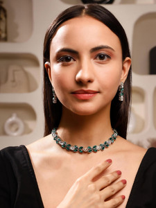 EIT Collection Alloy Silver Green, White Jewellery Set
